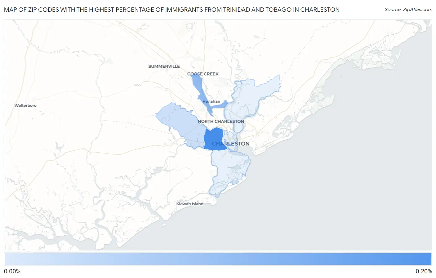 Zip Codes with the Highest Percentage of Immigrants from Trinidad and Tobago in Charleston Map