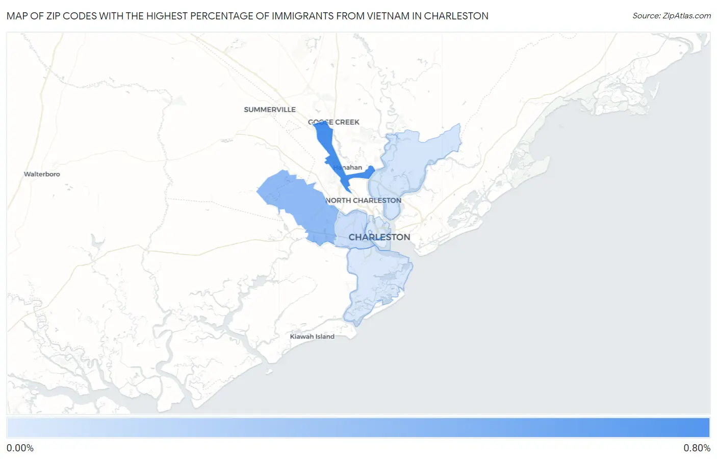Zip Codes with the Highest Percentage of Immigrants from Vietnam in Charleston Map