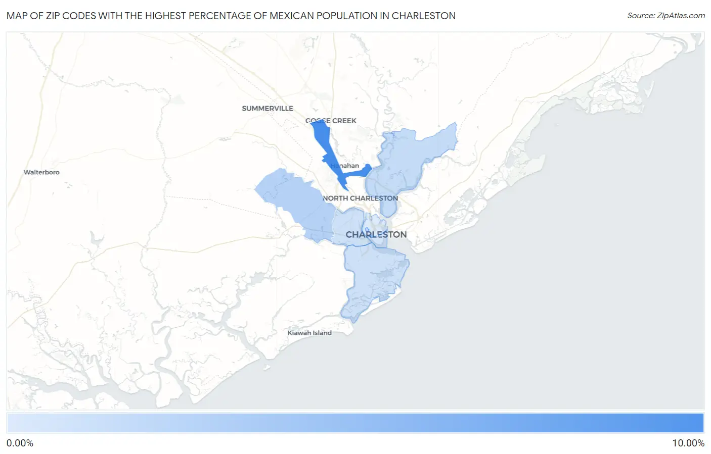 Zip Codes with the Highest Percentage of Mexican Population in Charleston Map