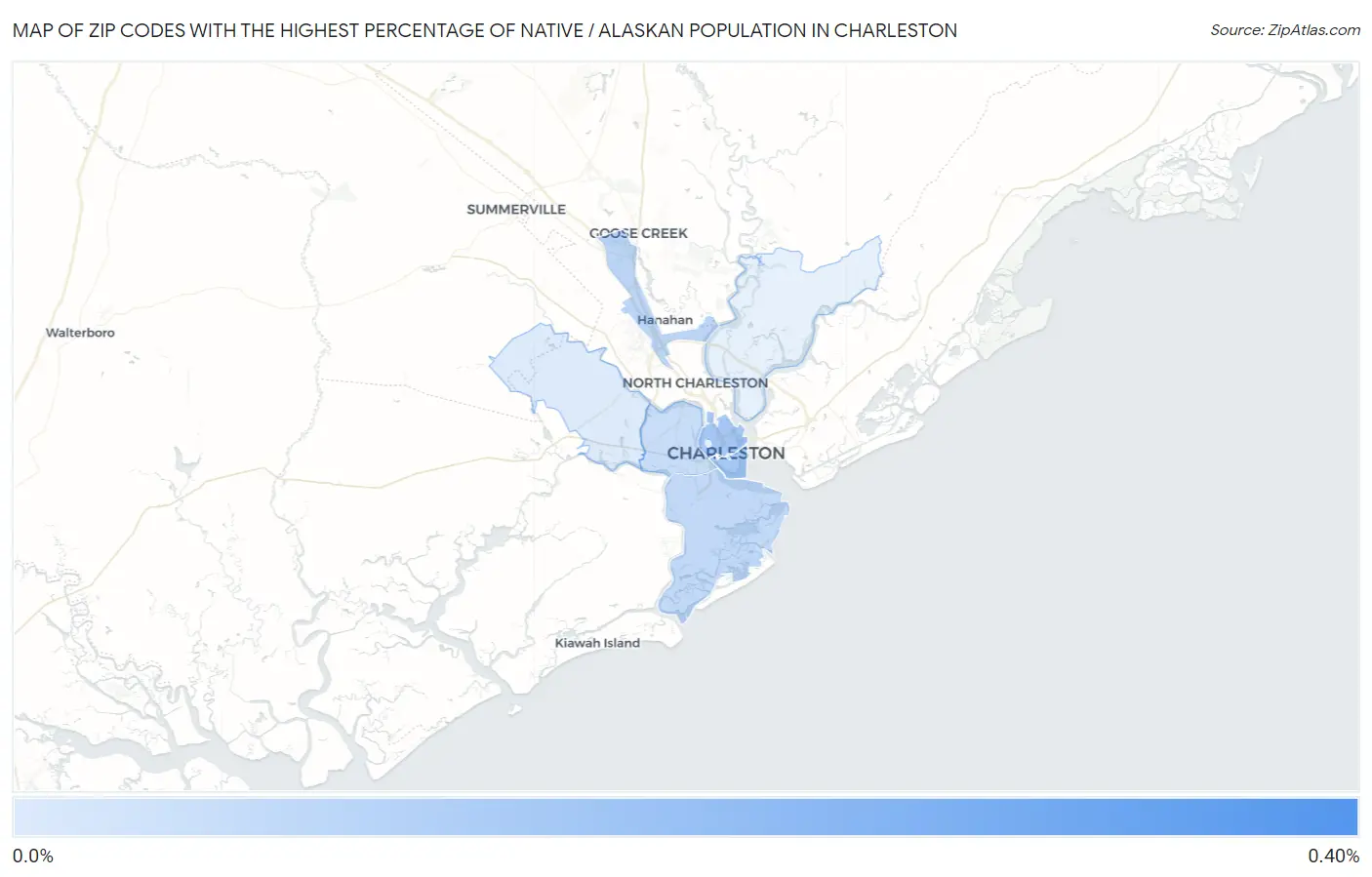 Zip Codes with the Highest Percentage of Native / Alaskan Population in Charleston Map