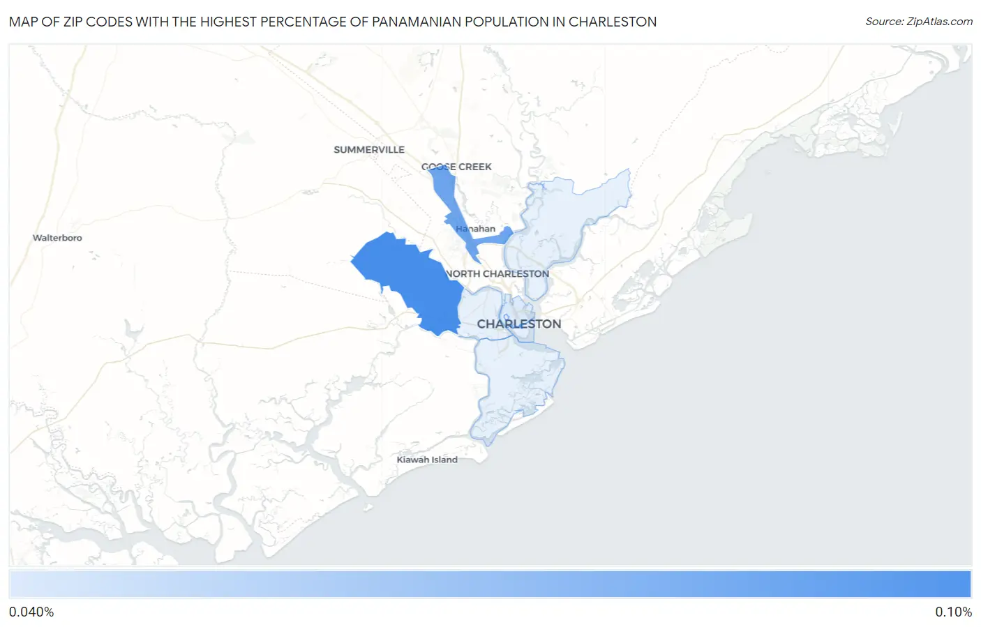 Zip Codes with the Highest Percentage of Panamanian Population in Charleston Map