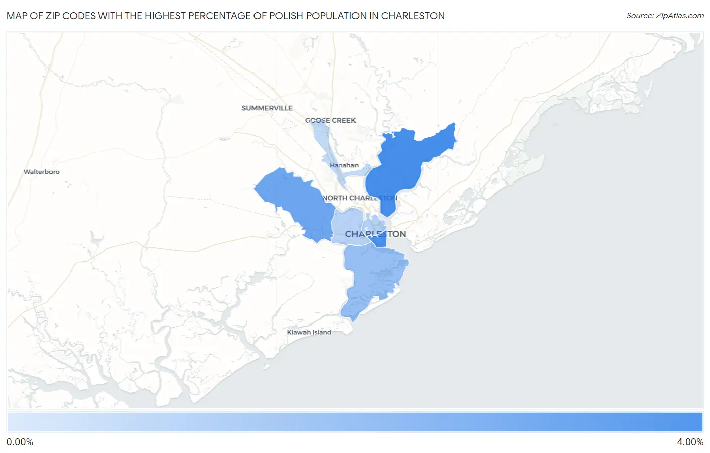 Zip Codes with the Highest Percentage of Polish Population in Charleston Map
