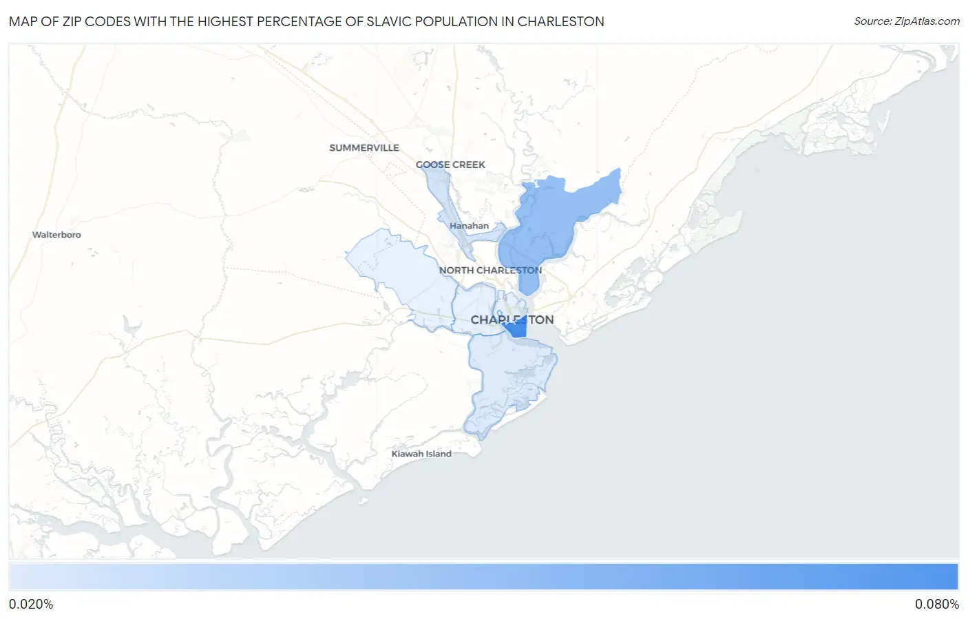 Zip Codes with the Highest Percentage of Slavic Population in Charleston Map