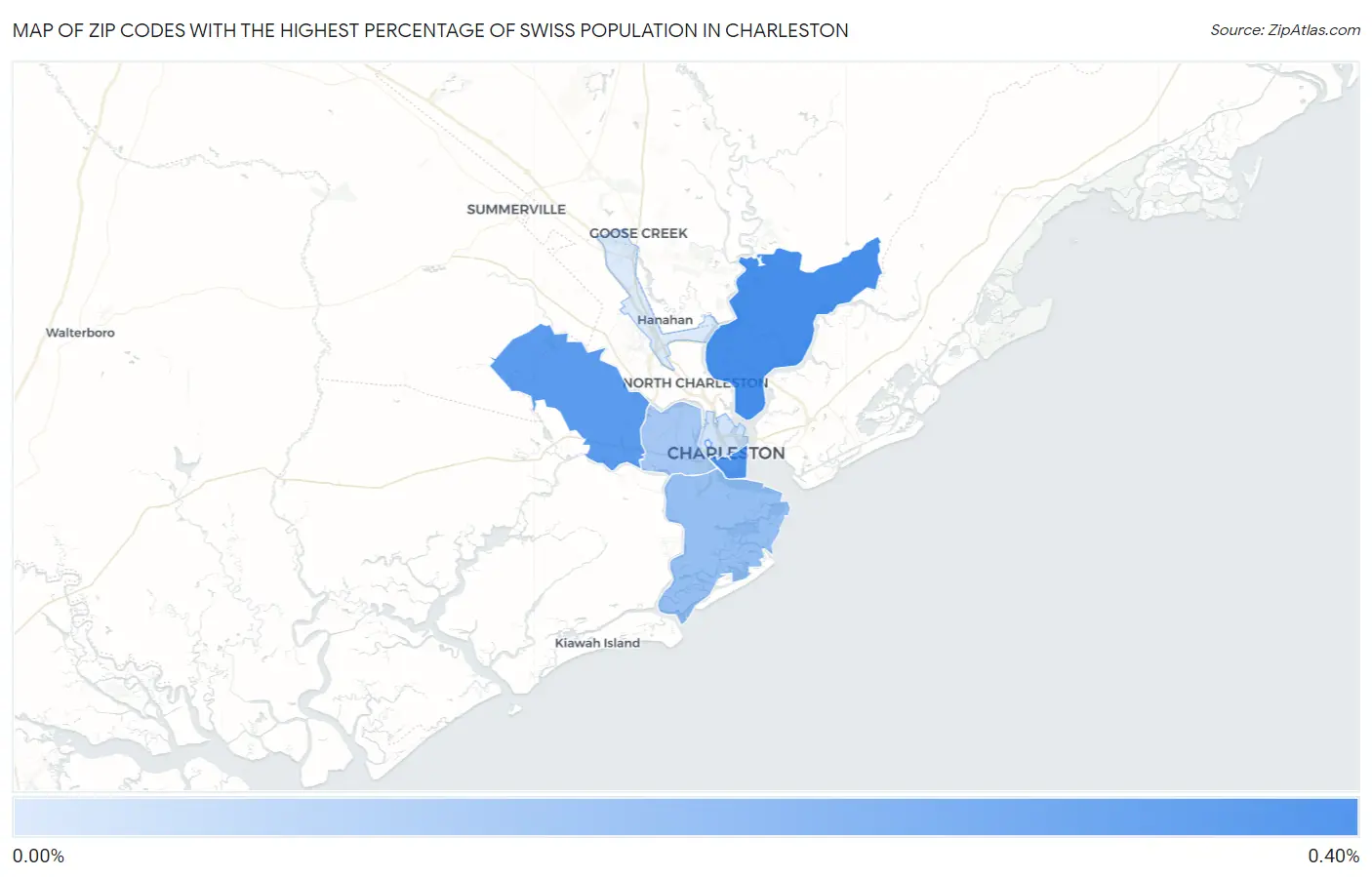 Zip Codes with the Highest Percentage of Swiss Population in Charleston Map