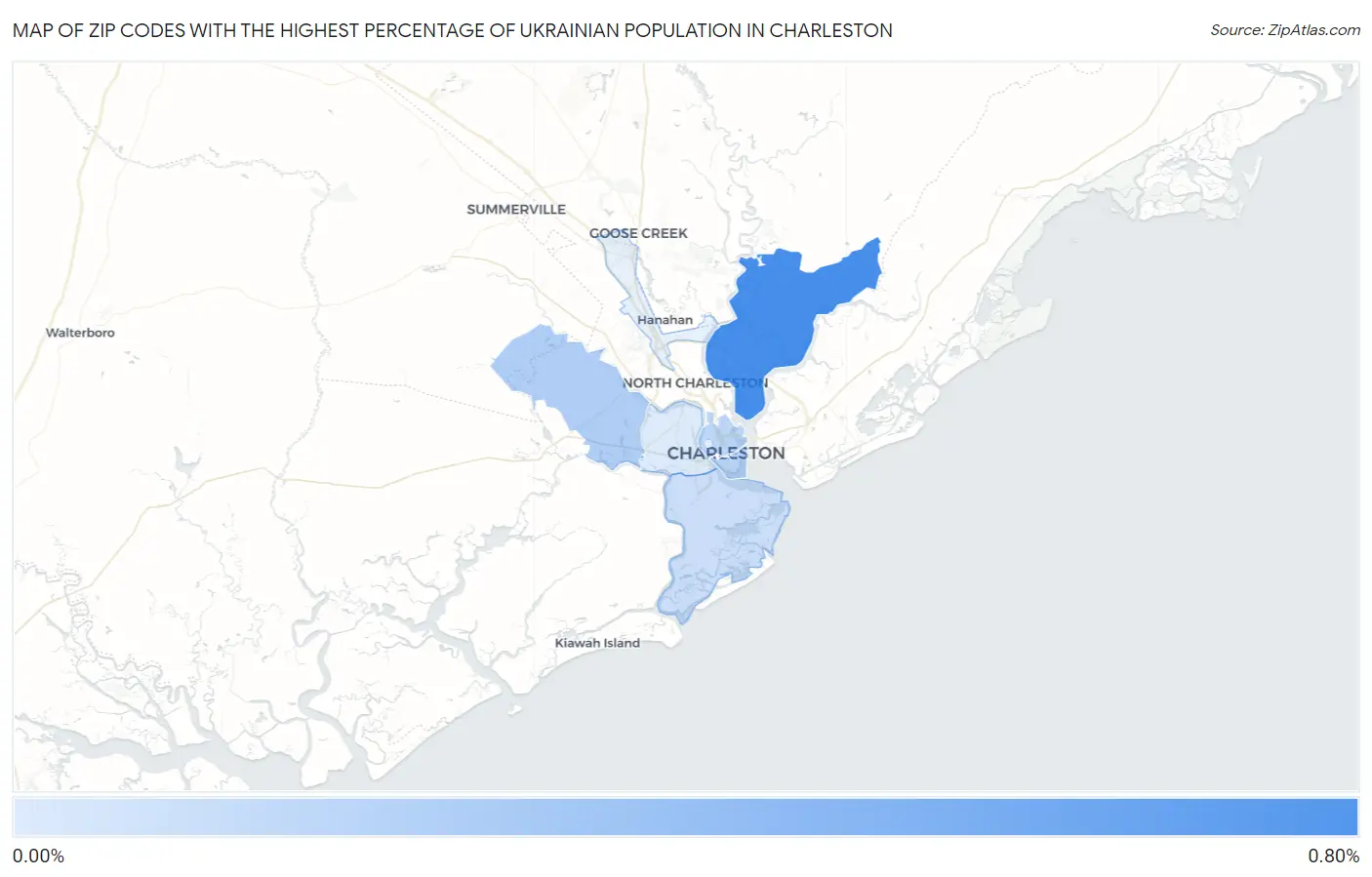 Zip Codes with the Highest Percentage of Ukrainian Population in Charleston Map