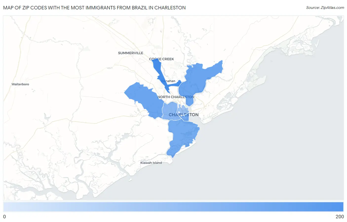 Zip Codes with the Most Immigrants from Brazil in Charleston Map