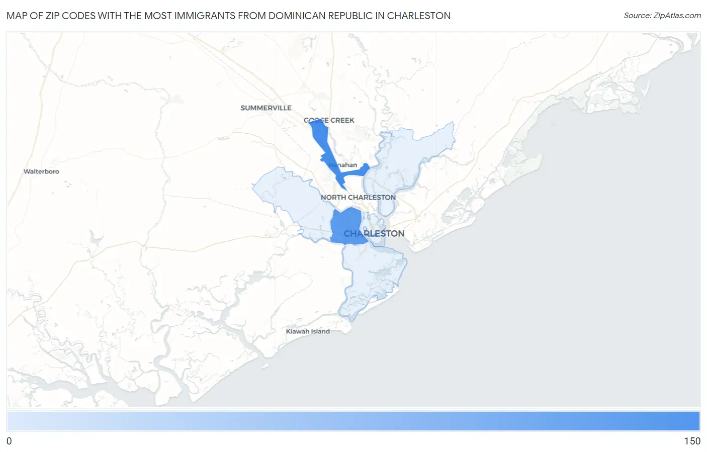 Zip Codes with the Most Immigrants from Dominican Republic in Charleston Map