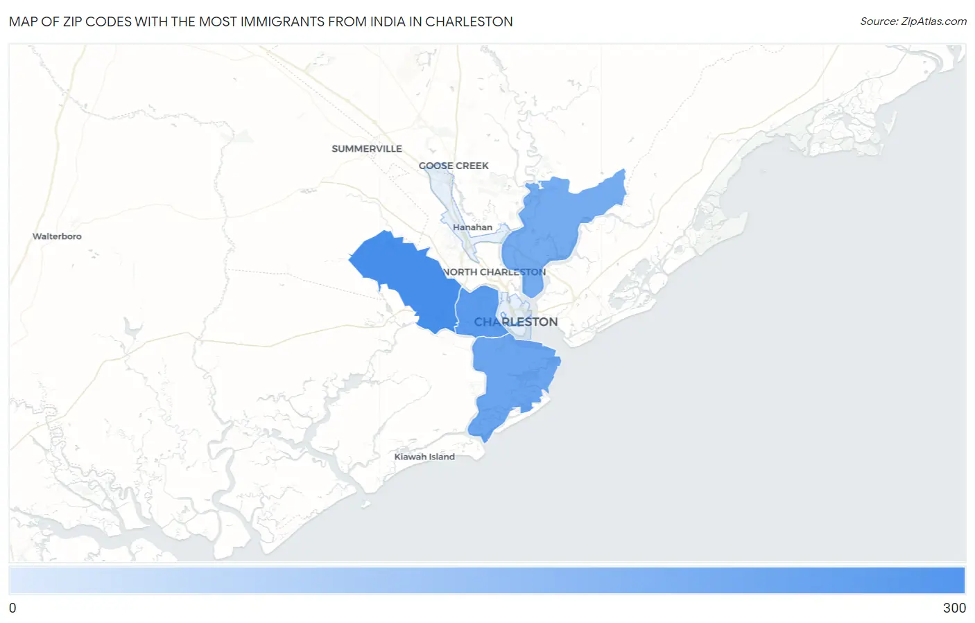 Zip Codes with the Most Immigrants from India in Charleston Map