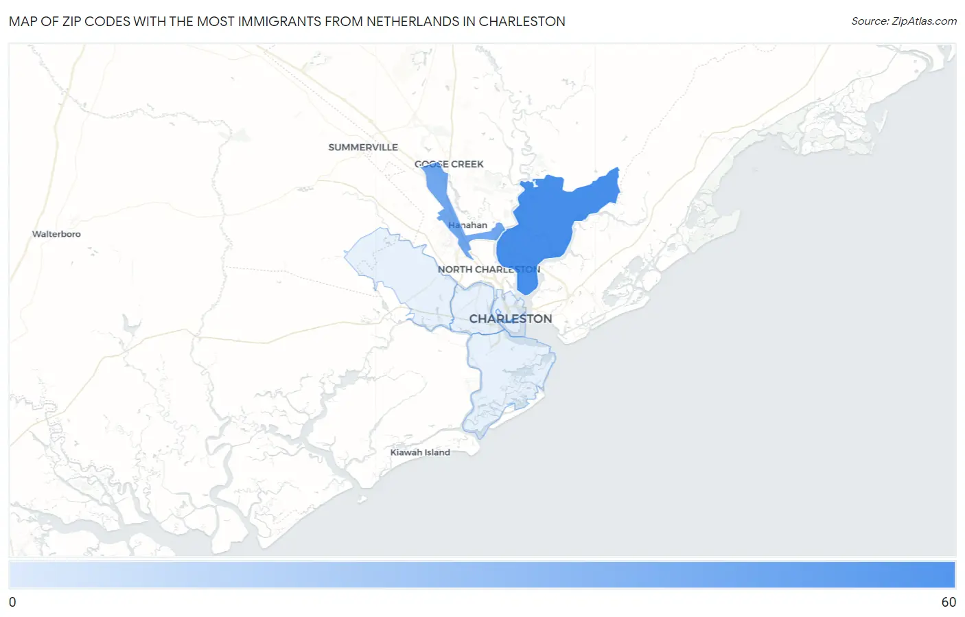 Zip Codes with the Most Immigrants from Netherlands in Charleston Map