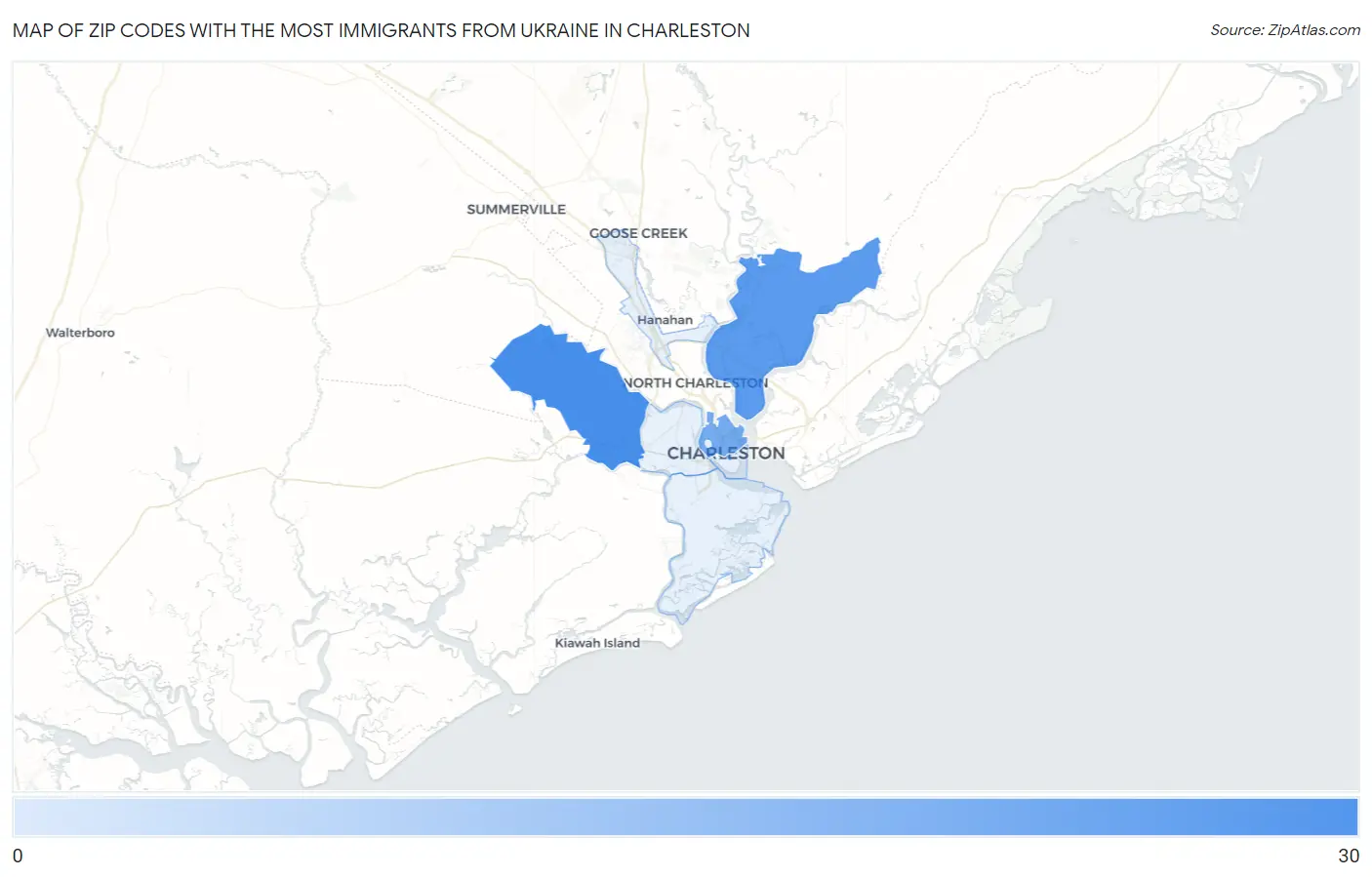 Zip Codes with the Most Immigrants from Ukraine in Charleston Map