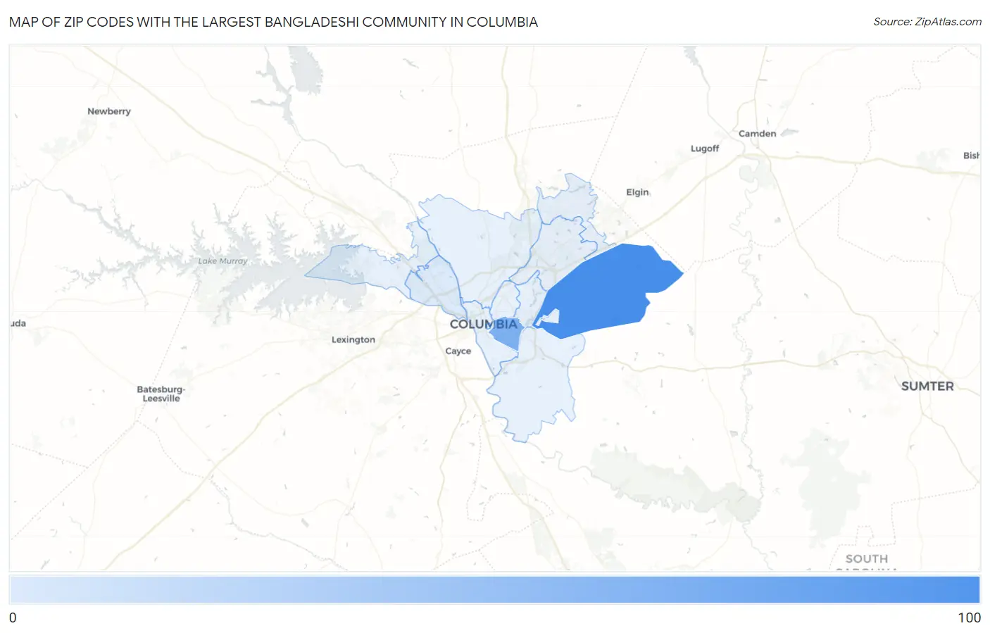 Zip Codes with the Largest Bangladeshi Community in Columbia Map