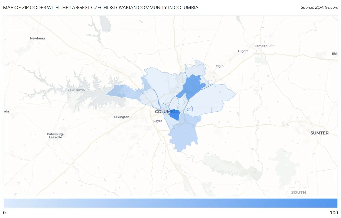 Zip Codes with the Largest Czechoslovakian Community in Columbia Map