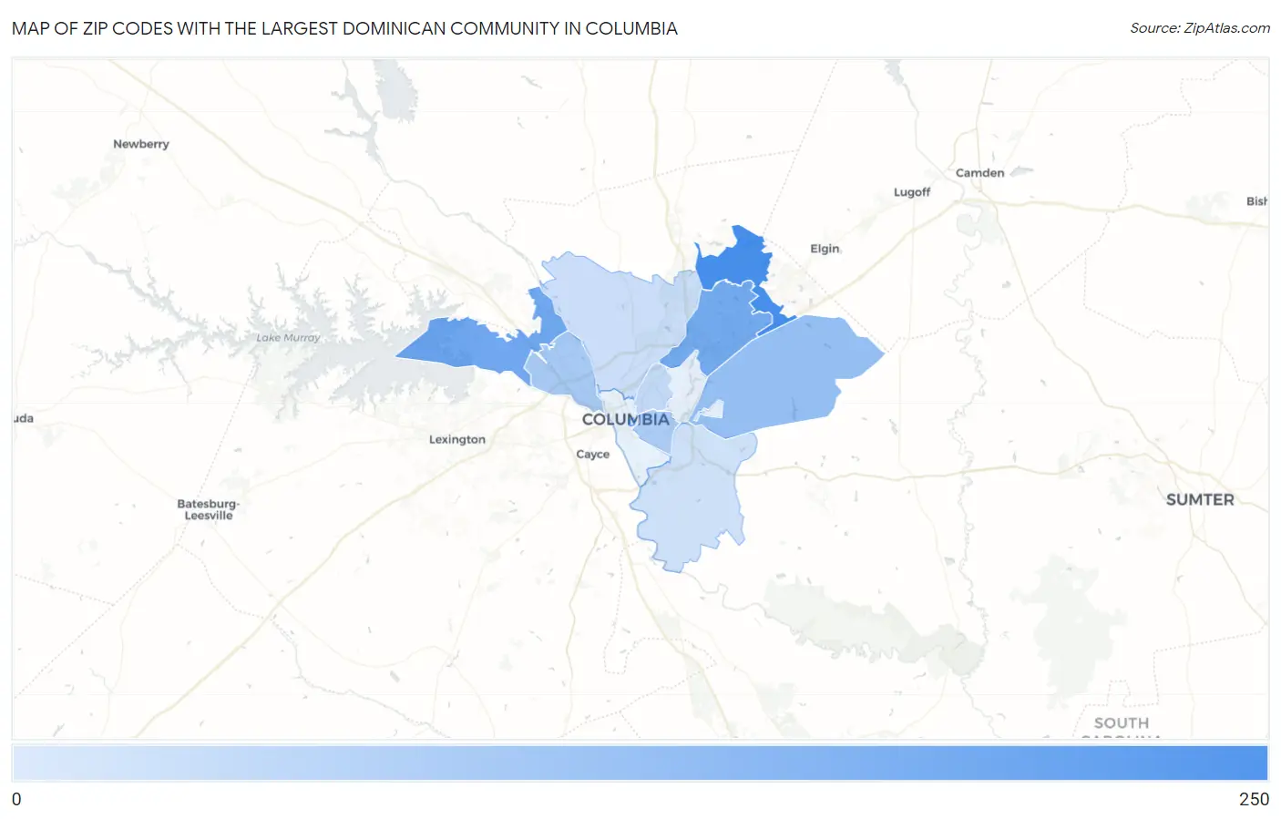 Zip Codes with the Largest Dominican Community in Columbia Map