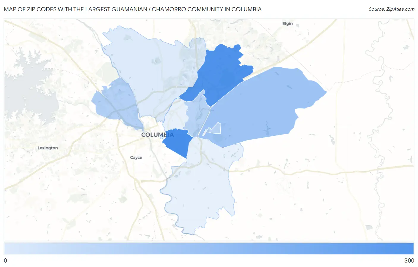 Zip Codes with the Largest Guamanian / Chamorro Community in Columbia Map