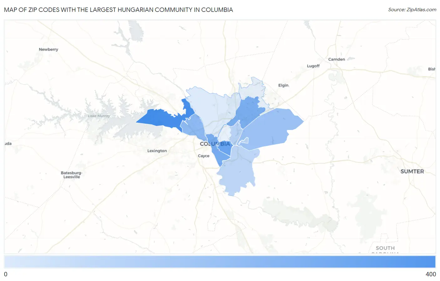 Zip Codes with the Largest Hungarian Community in Columbia Map