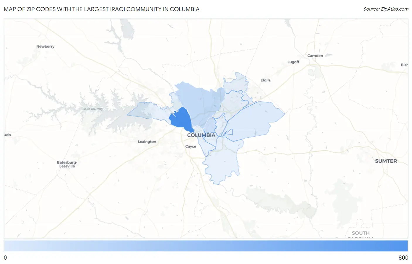 Zip Codes with the Largest Iraqi Community in Columbia Map