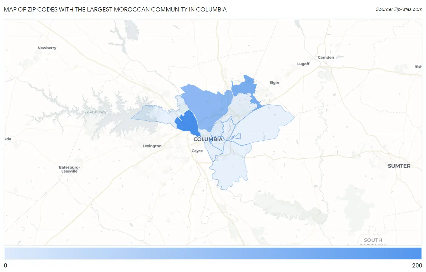 Zip Codes with the Largest Moroccan Community in Columbia Map