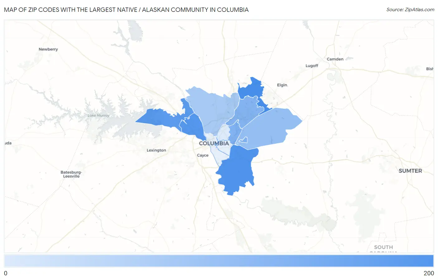 Zip Codes with the Largest Native / Alaskan Community in Columbia Map
