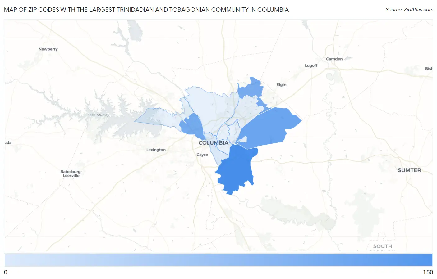 Zip Codes with the Largest Trinidadian and Tobagonian Community in Columbia Map