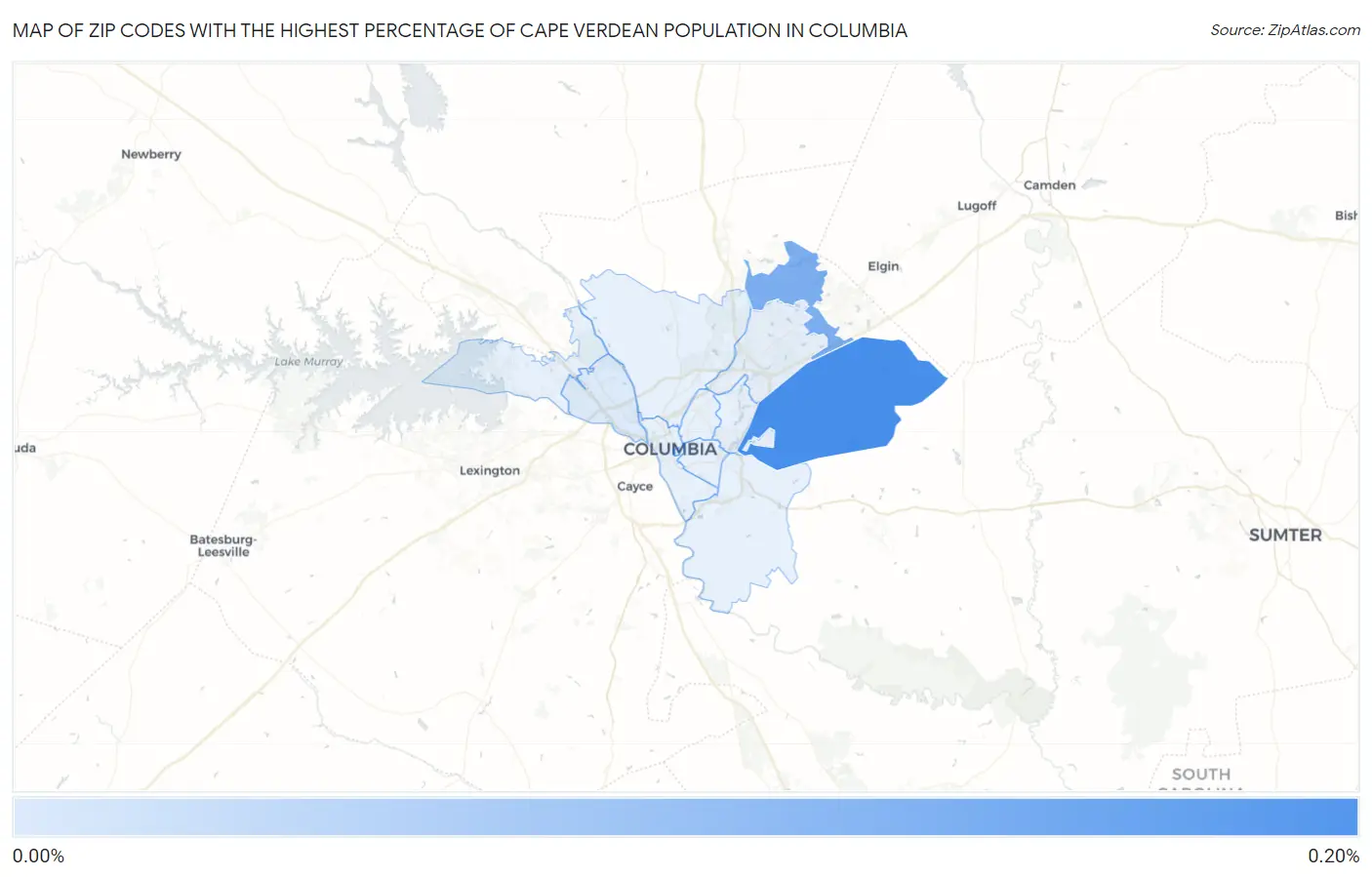 Zip Codes with the Highest Percentage of Cape Verdean Population in Columbia Map