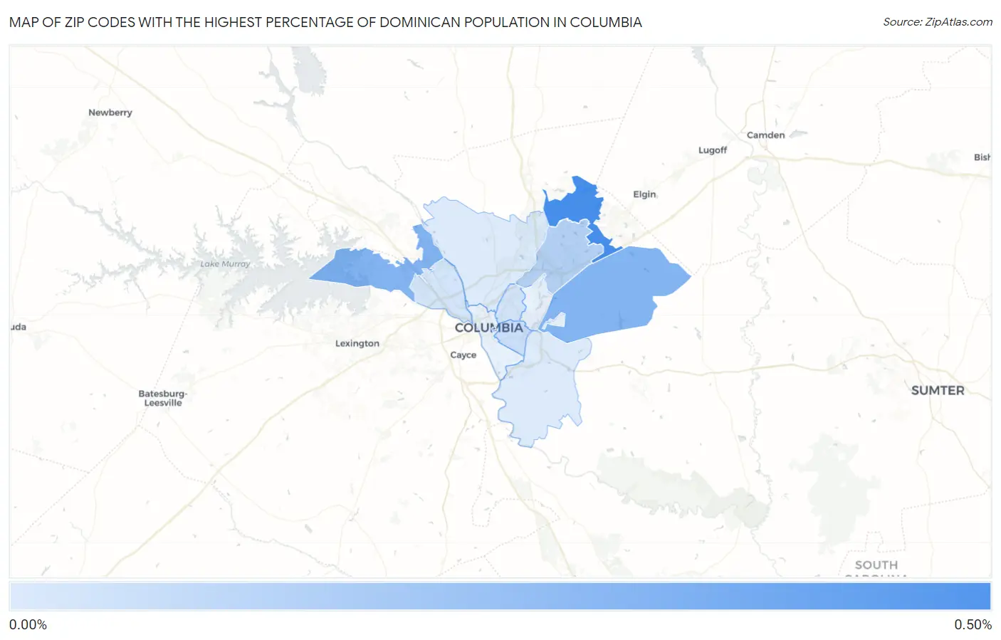 Zip Codes with the Highest Percentage of Dominican Population in Columbia Map