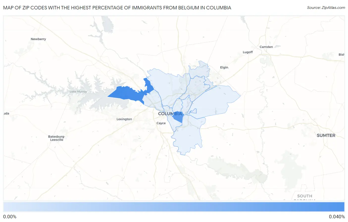 Zip Codes with the Highest Percentage of Immigrants from Belgium in Columbia Map