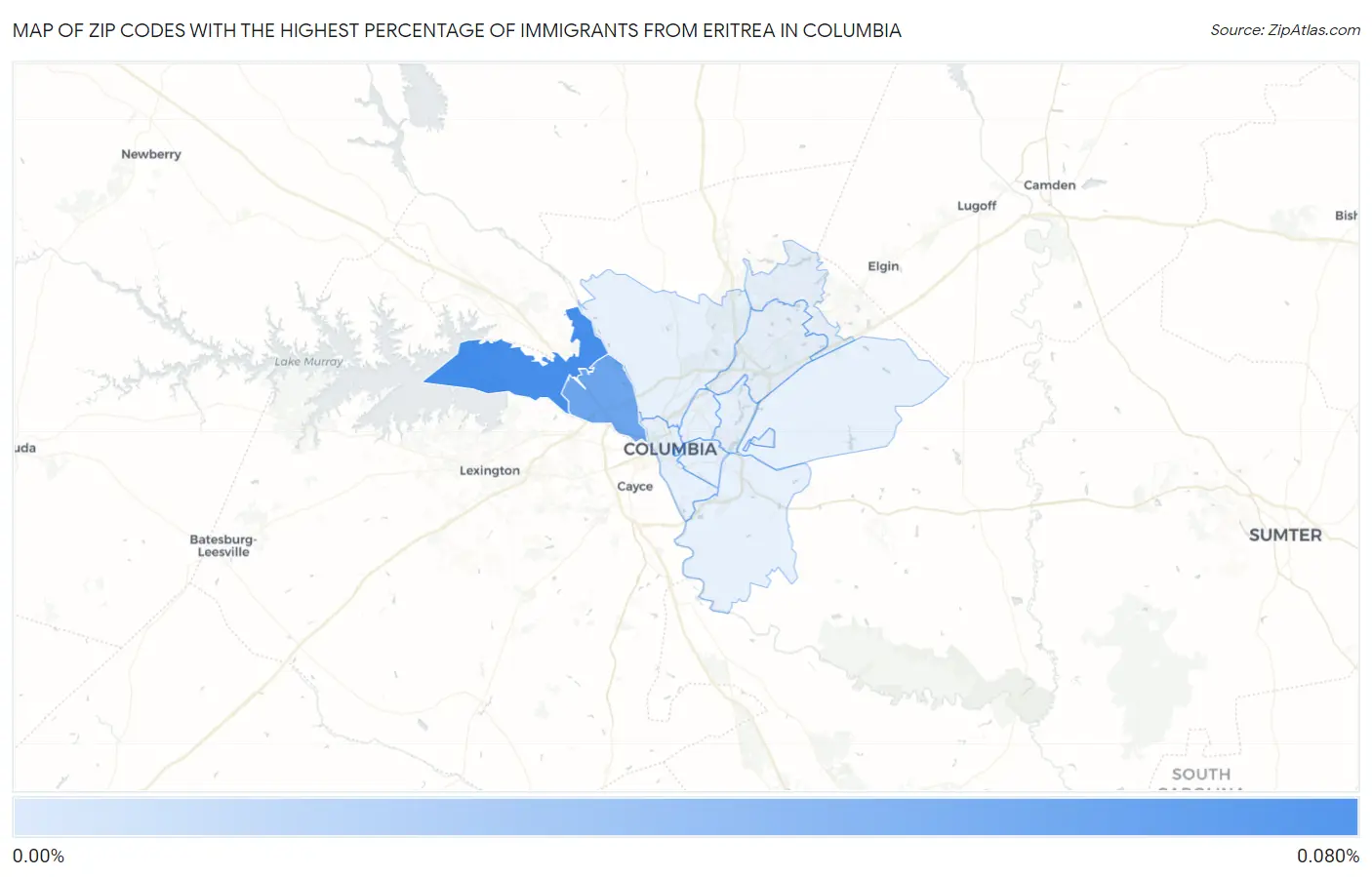Zip Codes with the Highest Percentage of Immigrants from Eritrea in Columbia Map