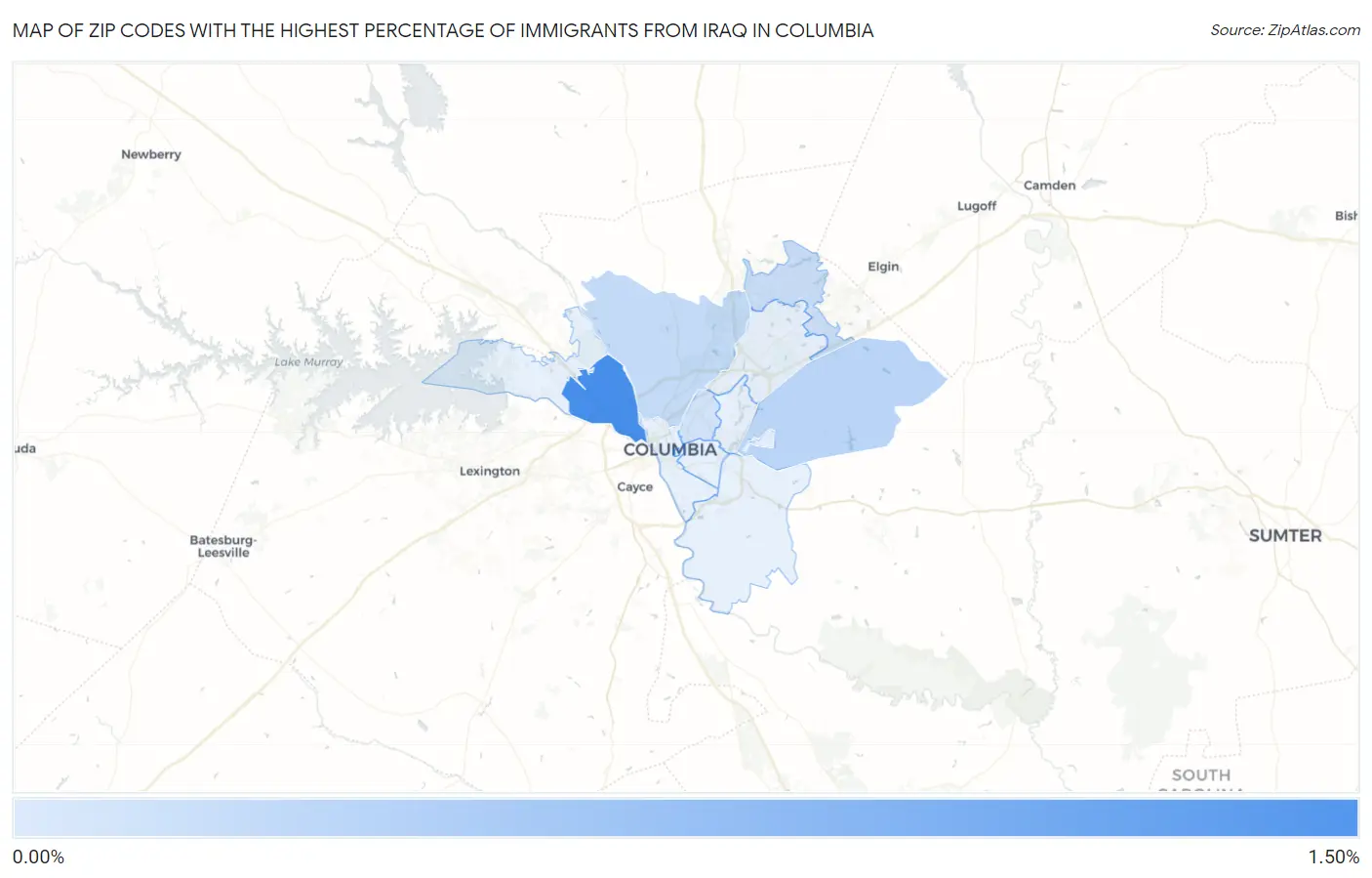 Zip Codes with the Highest Percentage of Immigrants from Iraq in Columbia Map