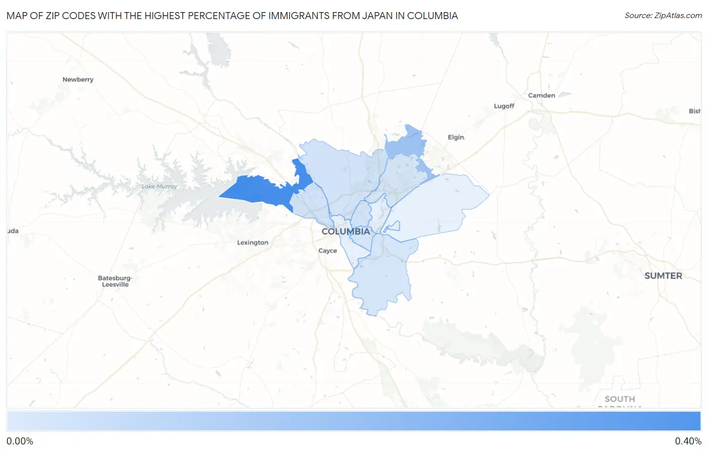 Zip Codes with the Highest Percentage of Immigrants from Japan in Columbia Map