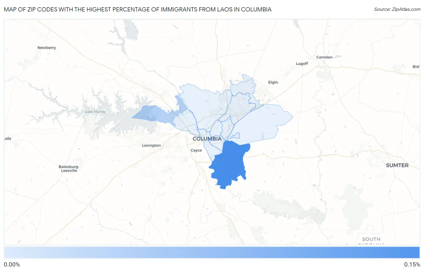 Zip Codes with the Highest Percentage of Immigrants from Laos in Columbia Map