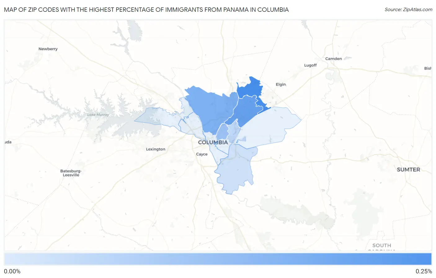 Zip Codes with the Highest Percentage of Immigrants from Panama in Columbia Map