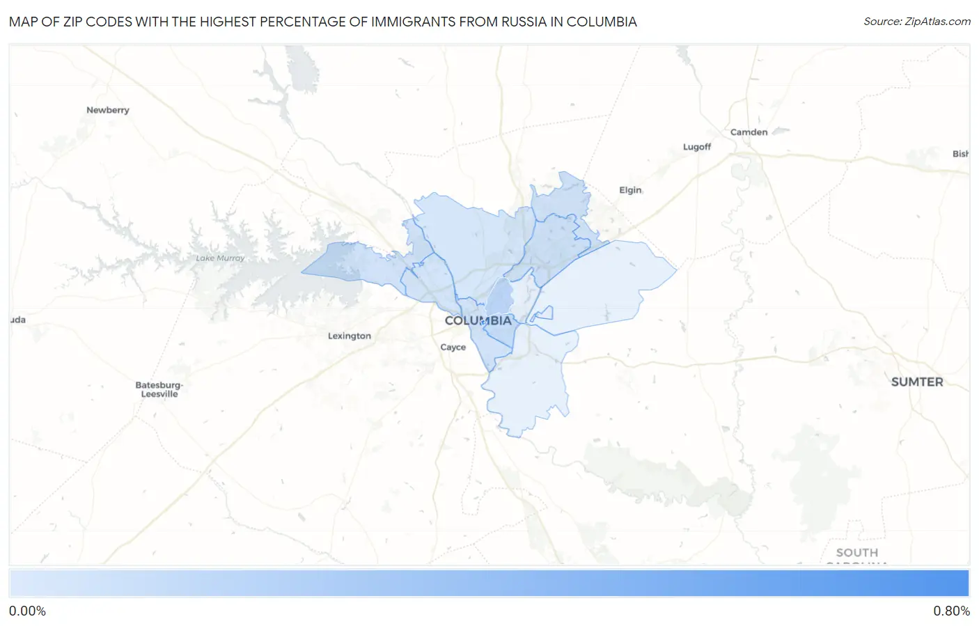 Zip Codes with the Highest Percentage of Immigrants from Russia in Columbia Map