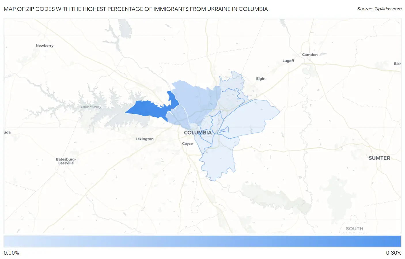 Zip Codes with the Highest Percentage of Immigrants from Ukraine in Columbia Map