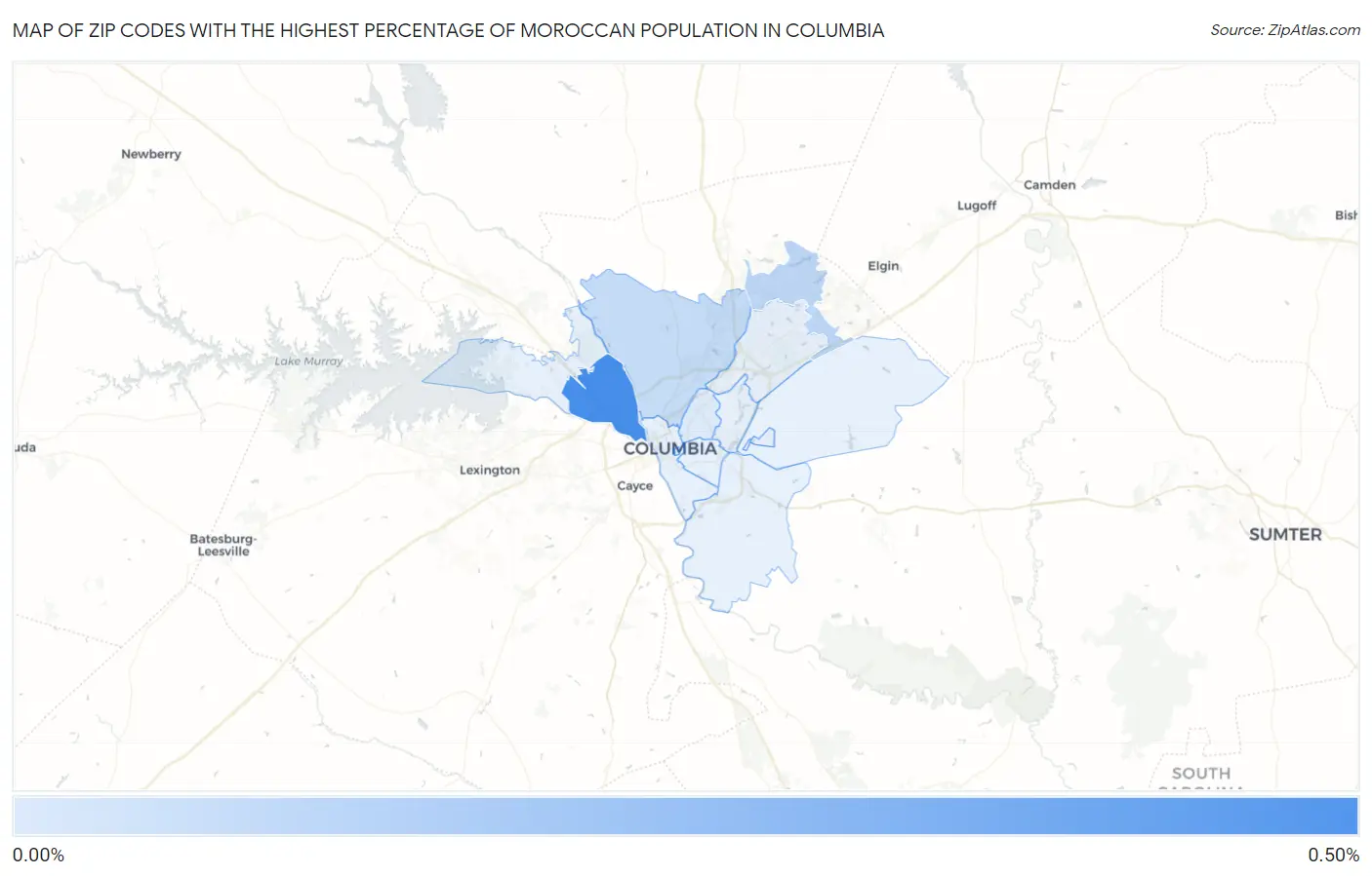 Zip Codes with the Highest Percentage of Moroccan Population in Columbia Map