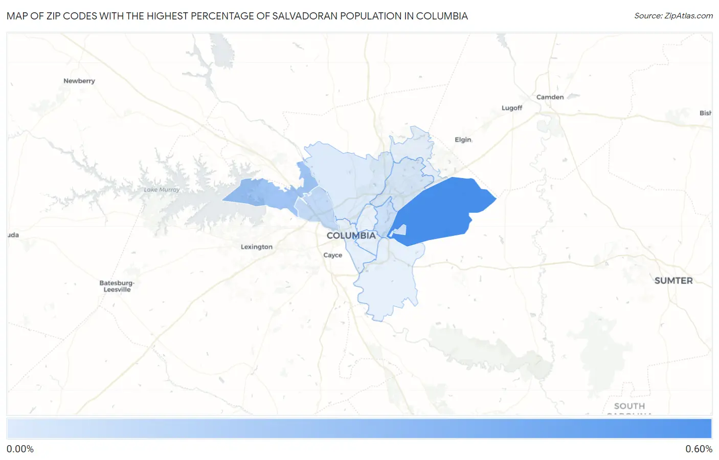 Zip Codes with the Highest Percentage of Salvadoran Population in Columbia Map