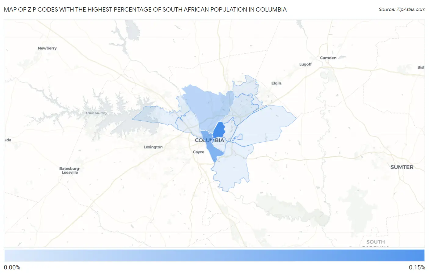 Zip Codes with the Highest Percentage of South African Population in Columbia Map