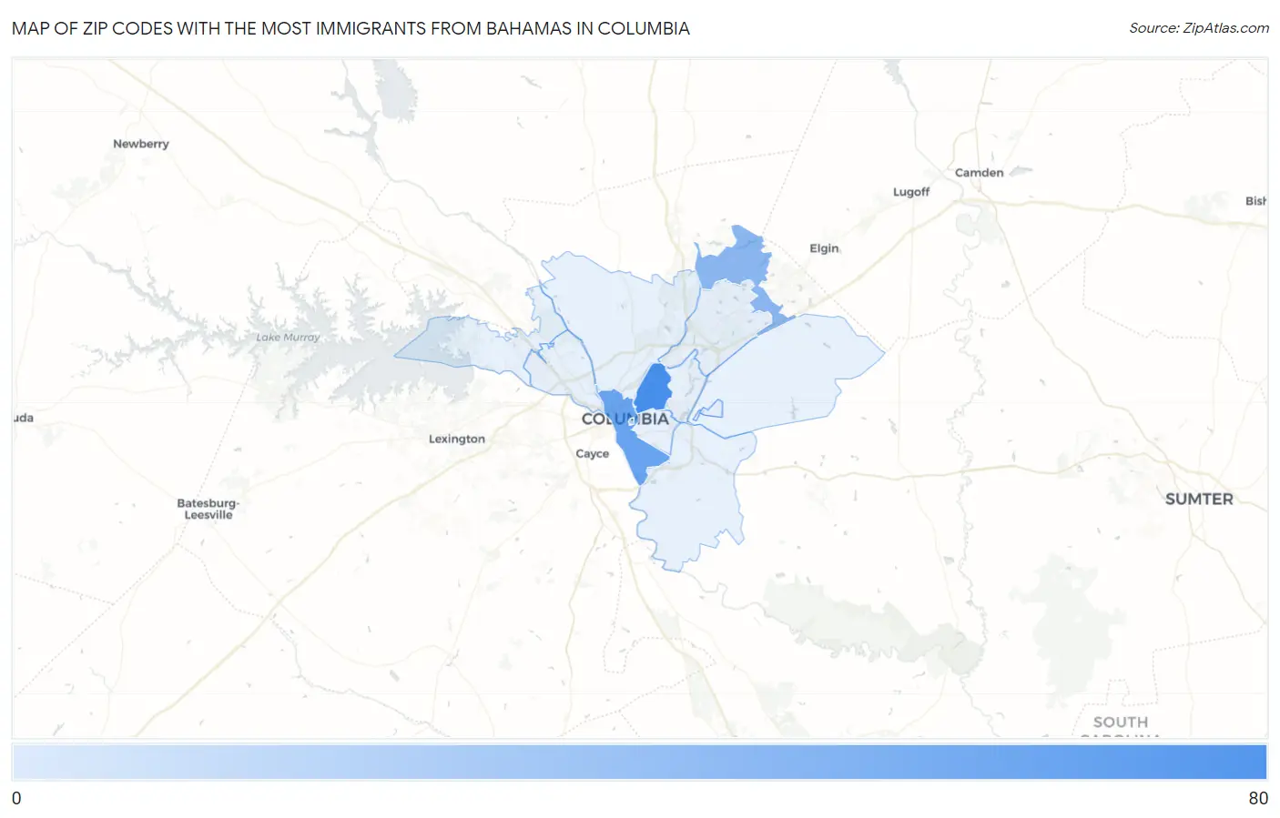 Zip Codes with the Most Immigrants from Bahamas in Columbia Map