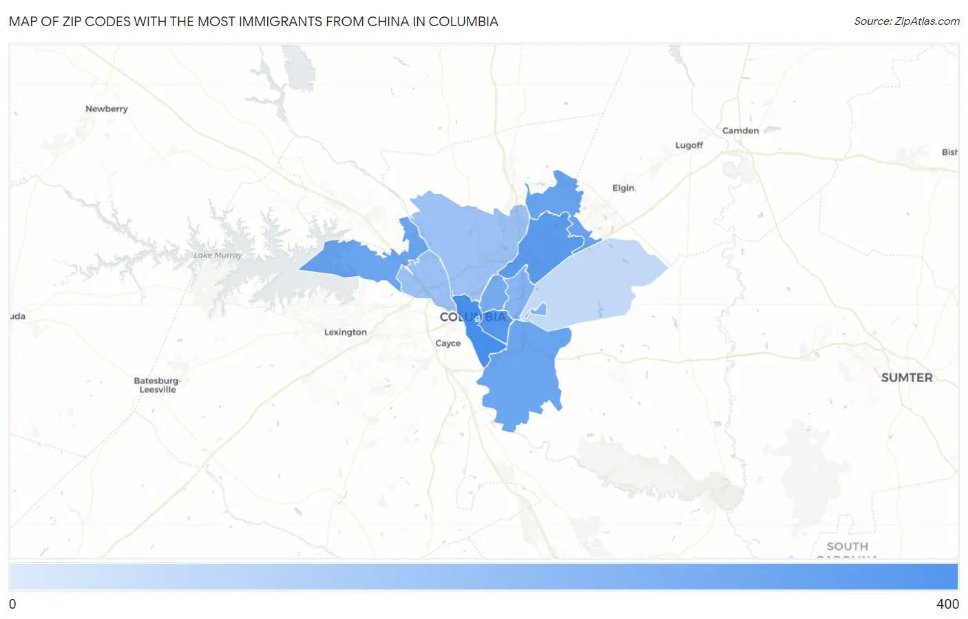 Zip Codes with the Most Immigrants from China in Columbia Map