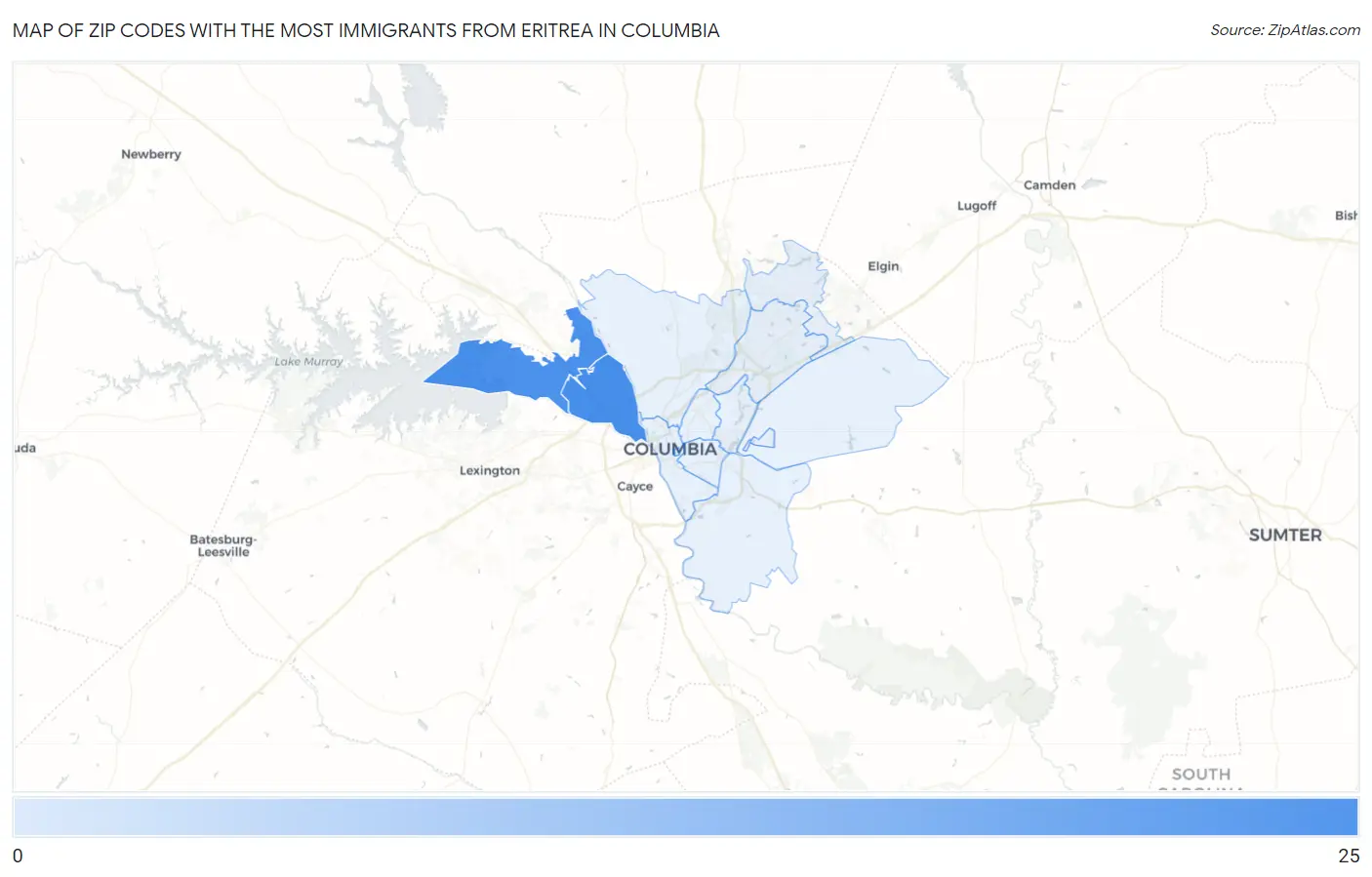 Zip Codes with the Most Immigrants from Eritrea in Columbia Map