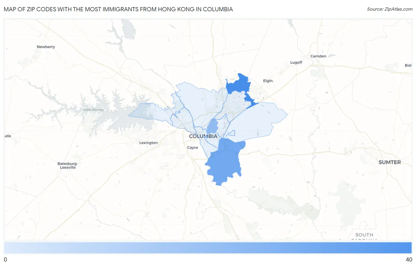 Zip Codes with the Most Immigrants from Hong Kong in Columbia Map
