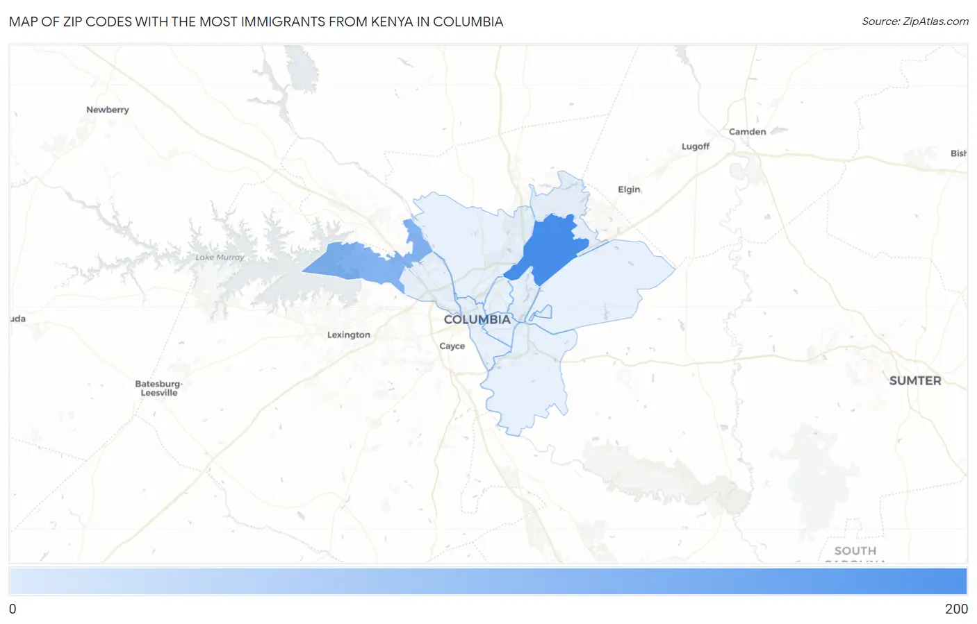 Zip Codes with the Most Immigrants from Kenya in Columbia Map