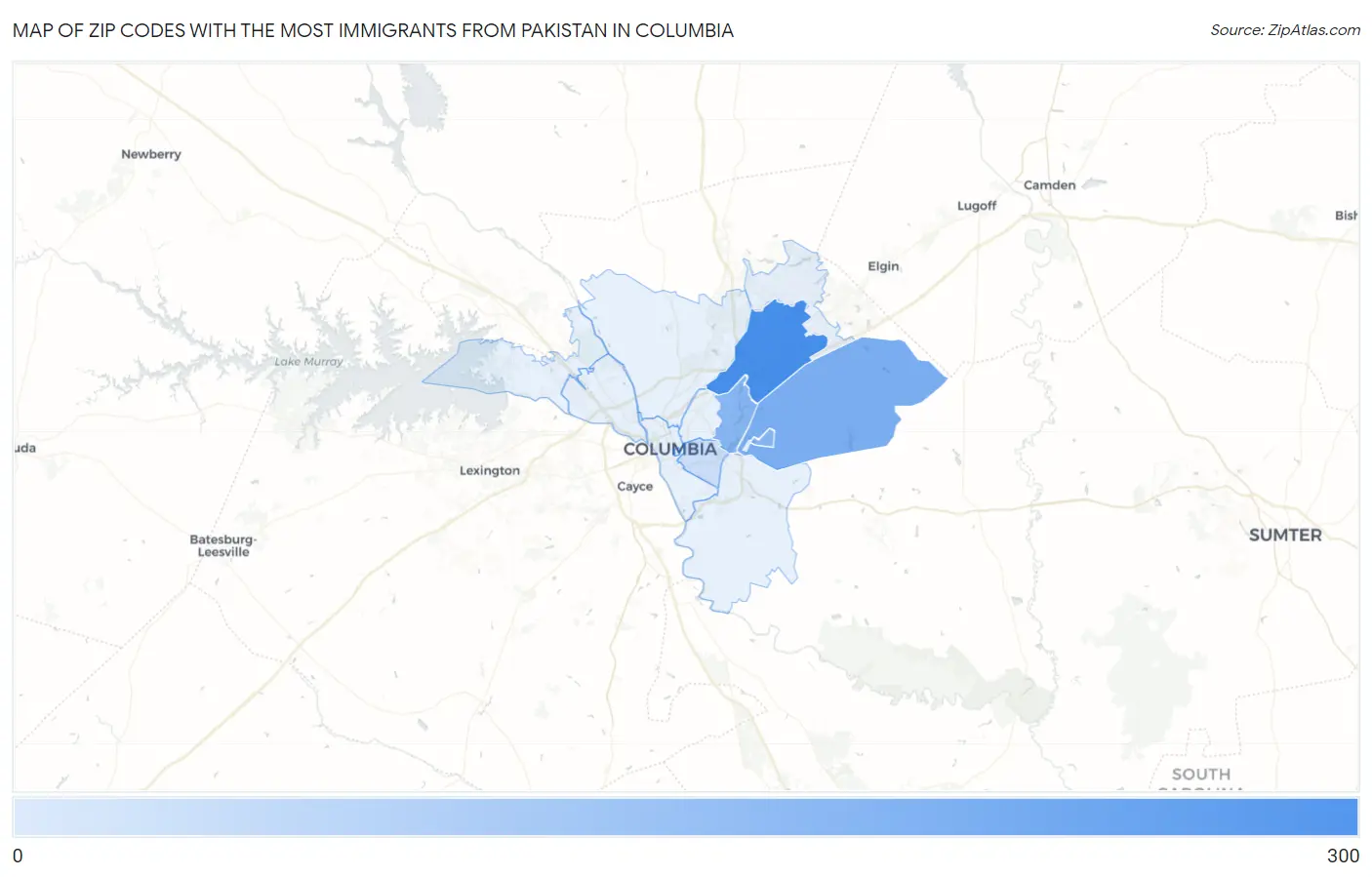 Zip Codes with the Most Immigrants from Pakistan in Columbia Map