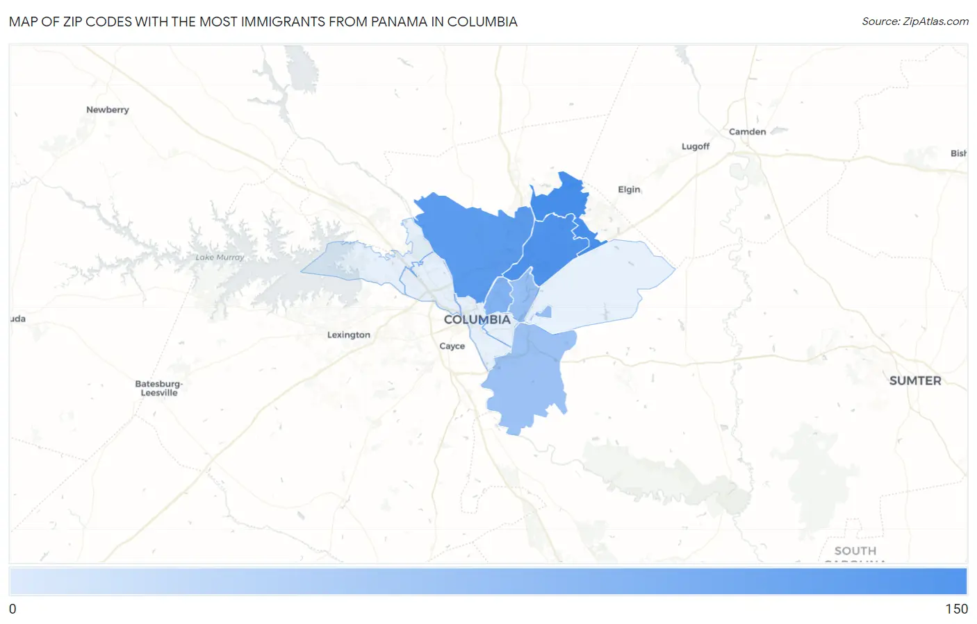 Zip Codes with the Most Immigrants from Panama in Columbia Map
