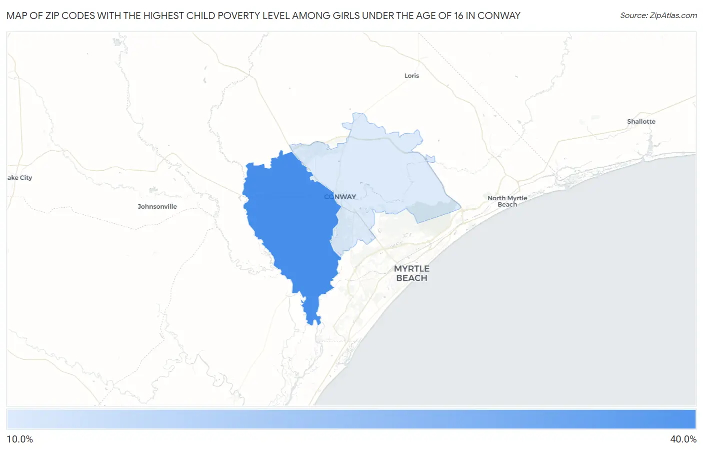Zip Codes with the Highest Child Poverty Level Among Girls Under the Age of 16 in Conway Map