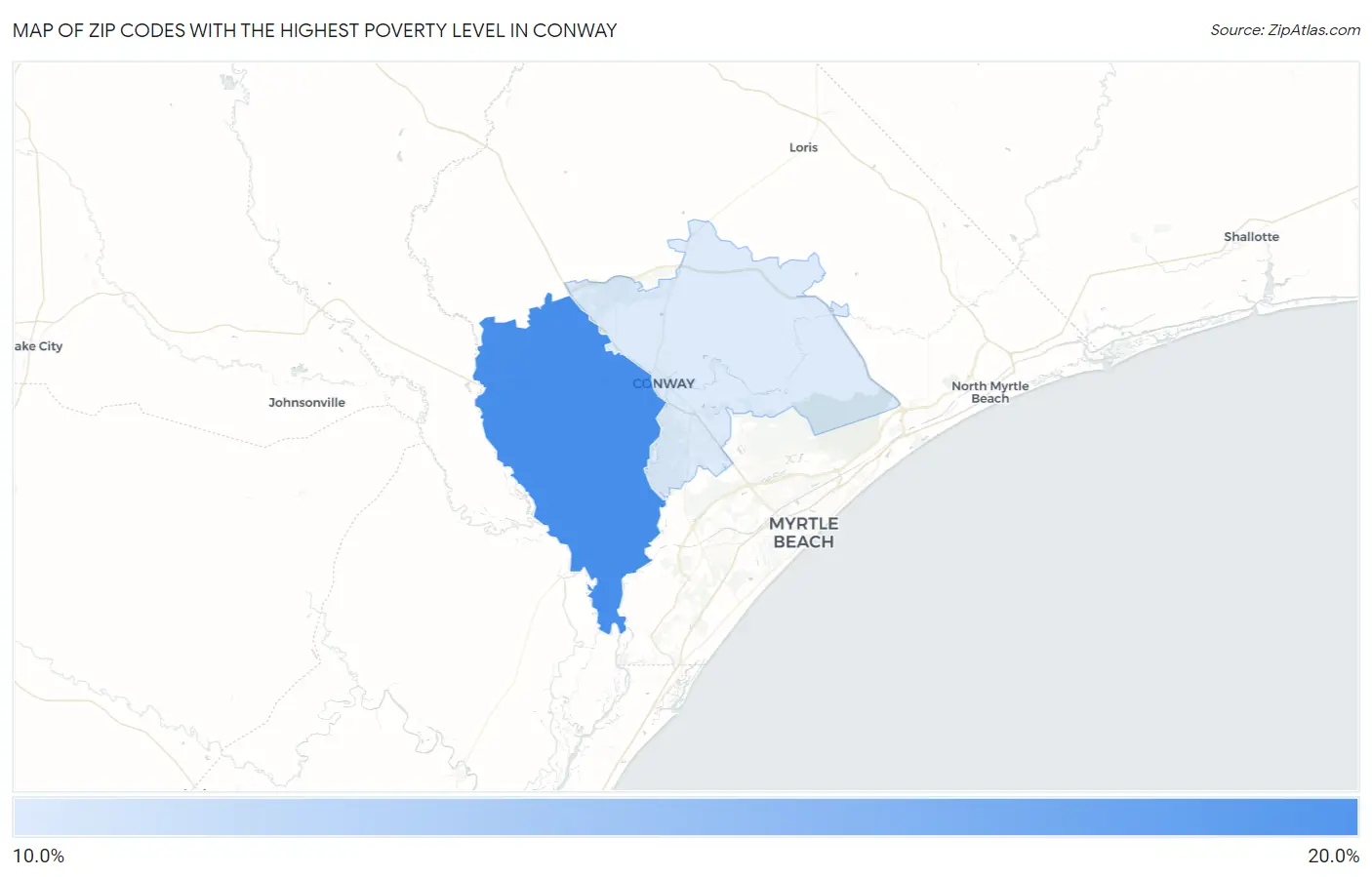 Zip Codes with the Highest Poverty Level in Conway Map