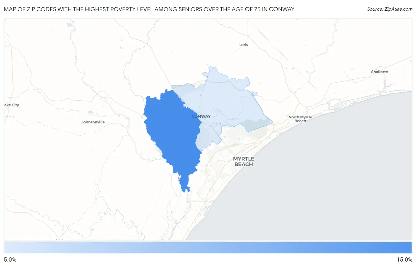 Zip Codes with the Highest Poverty Level Among Seniors Over the Age of 75 in Conway Map