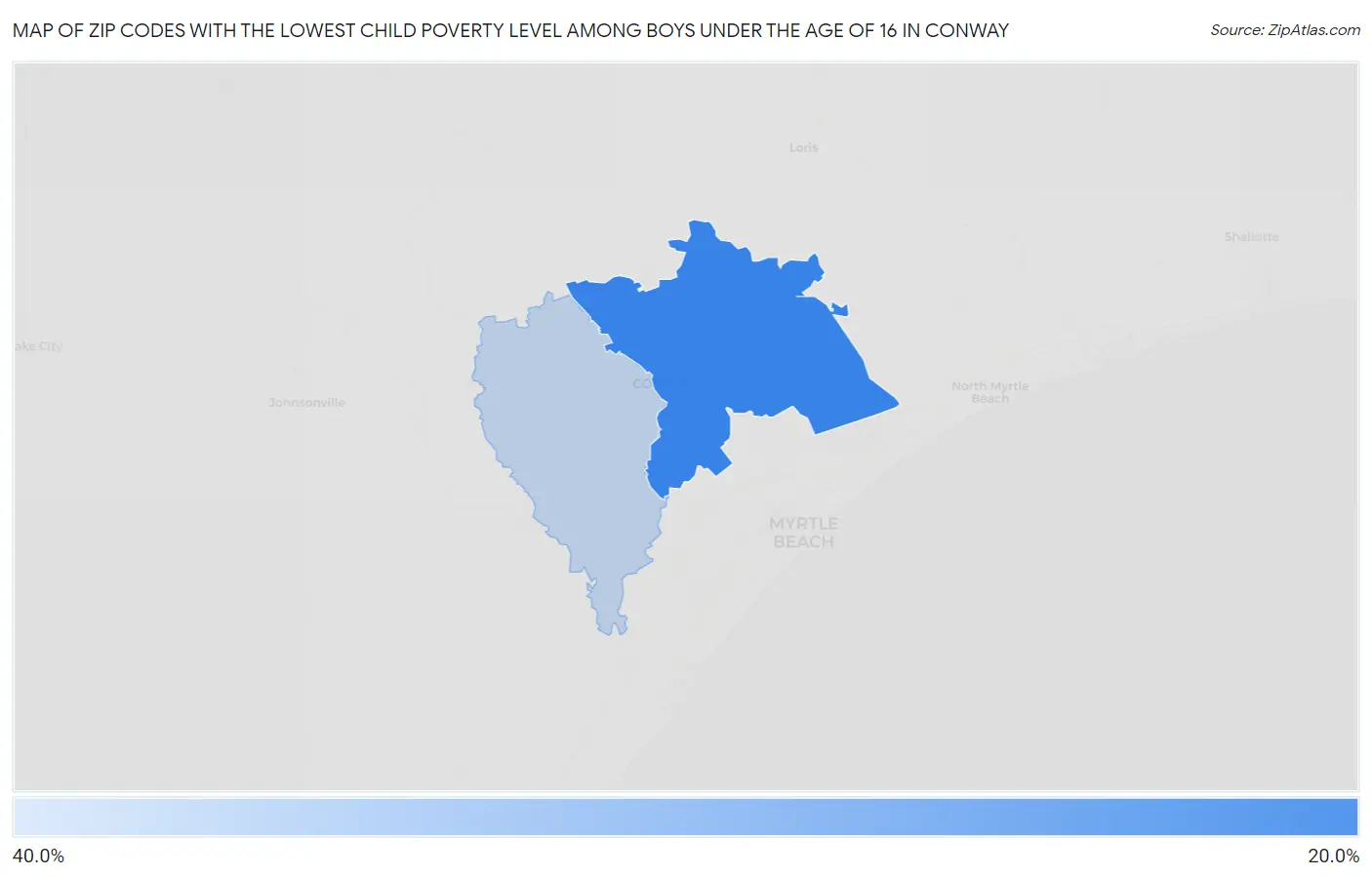 Zip Codes with the Lowest Child Poverty Level Among Boys Under the Age of 16 in Conway Map