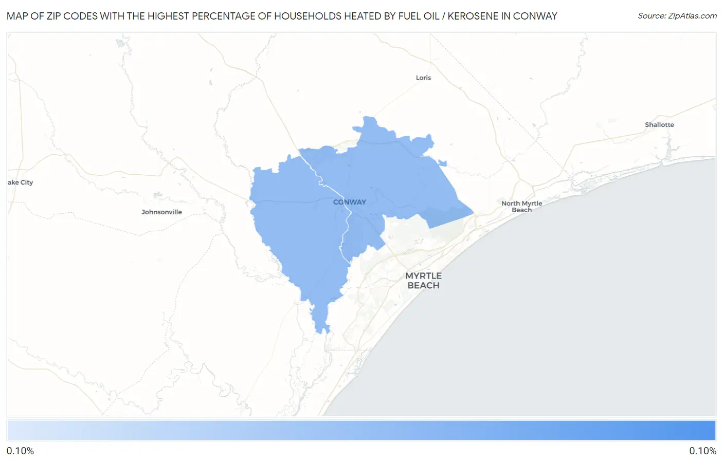 Zip Codes with the Highest Percentage of Households Heated by Fuel Oil / Kerosene in Conway Map