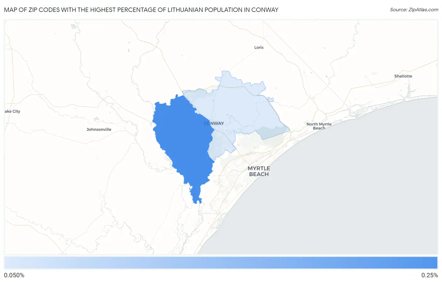 Zip Codes with the Highest Percentage of Lithuanian Population in Conway Map