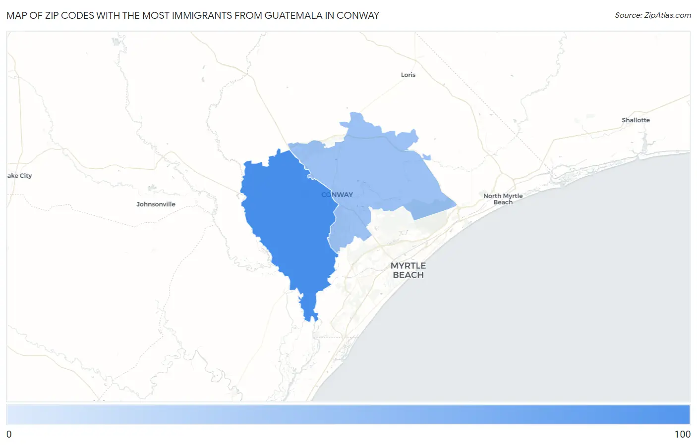 Zip Codes with the Most Immigrants from Guatemala in Conway Map